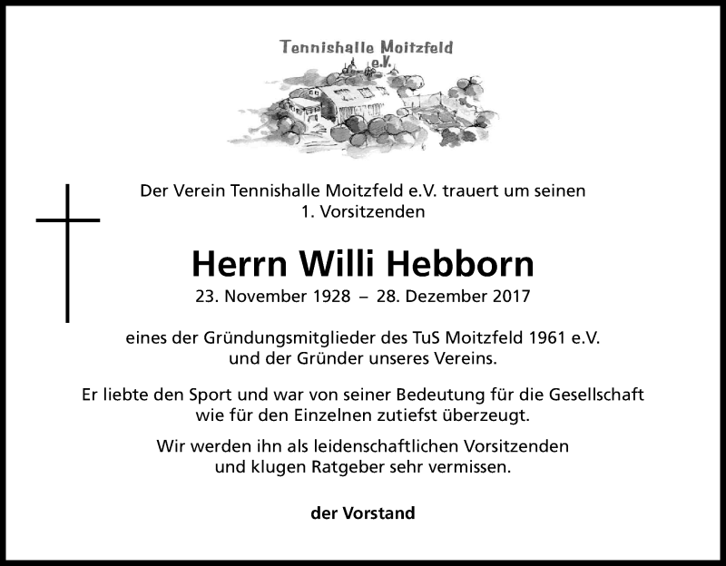 Traueranzeige für Willi Hebborn vom 05.01.2018 aus Kölner Stadt-Anzeiger / Kölnische Rundschau / Express