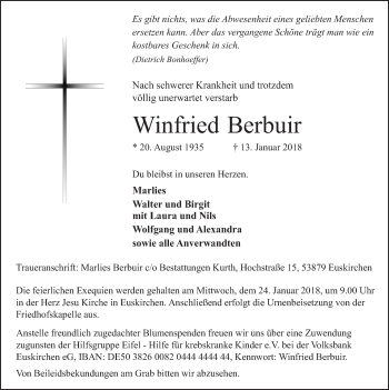 Anzeige von Winfried Berbuir von  Blickpunkt Euskirchen 