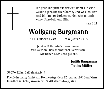 Anzeige von Wolfgang Burgmann von Kölner Stadt-Anzeiger / Kölnische Rundschau / Express