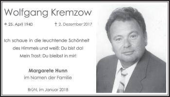 Anzeige von Wolfgang Kremzow von  Schlossbote/Werbekurier 