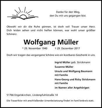 Anzeige von Wolfgang Müller von Kölner Stadt-Anzeiger / Kölnische Rundschau / Express