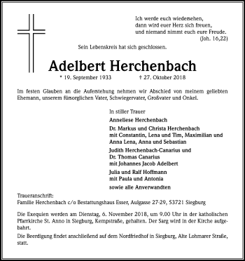 Anzeige von Adelbert Herchenbach von Kölner Stadt-Anzeiger / Kölnische Rundschau / Express