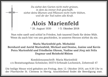 Anzeige von Alois Marienfeld von  Werbepost 