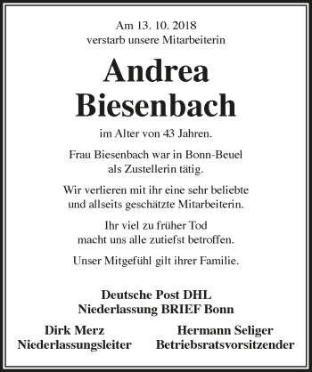 Anzeige von Andrea Biesenbach von  Extra Blatt 