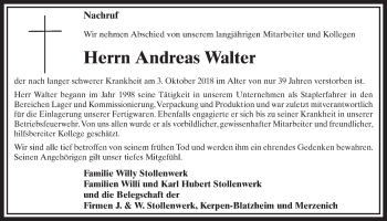 Anzeige von Andreas Walter von  Sonntags-Post 