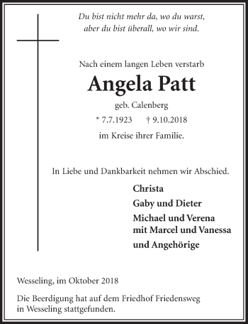Anzeige von Angela Patt von  Schlossbote/Werbekurier 