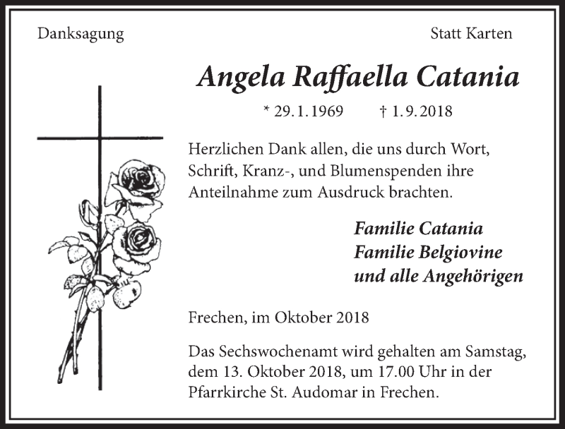  Traueranzeige für Angela Raffaella Catania vom 06.10.2018 aus  Sonntags-Post 