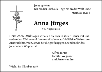 Anzeige von Anna Jürges von Kölner Stadt-Anzeiger / Kölnische Rundschau / Express