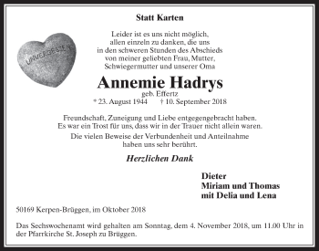 Anzeige von Annemie Hadrys von  Werbepost 