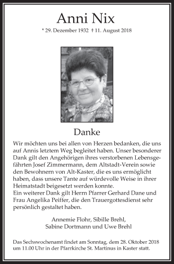 Anzeige von Anni Nix von  Werbepost 