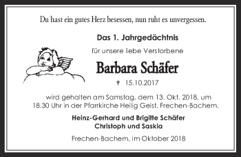 Anzeige von Barbara Schäfer von  Wochenende 