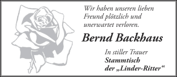 Anzeige von Bernd Backhaus von  Kölner Wochenspiegel 