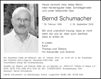 Anzeige von Bernd Schumacher von Kölner Stadt-Anzeiger / Kölnische Rundschau / Express