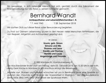 Anzeige von Bernhard Wandt von Kölner Stadt-Anzeiger / Kölnische Rundschau / Express
