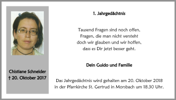 Anzeige von Chreistiane Schneider von  Anzeigen Echo 