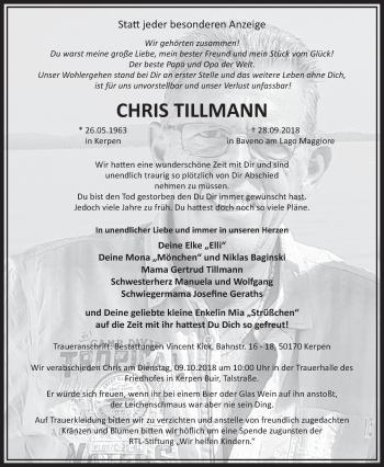 Anzeige von Chris Tillmann von  Sonntags-Post 