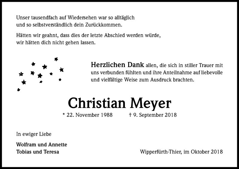  Traueranzeige für Christian Meyer vom 23.10.2018 aus Kölner Stadt-Anzeiger / Kölnische Rundschau / Express