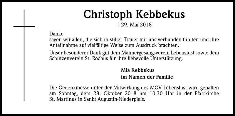  Traueranzeige für Christoph Kebbekus vom 24.10.2018 aus Kölner Stadt-Anzeiger / Kölnische Rundschau / Express