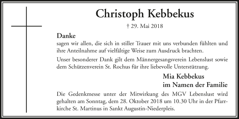  Traueranzeige für Christoph Kebbekus vom 24.10.2018 aus  Extra Blatt 