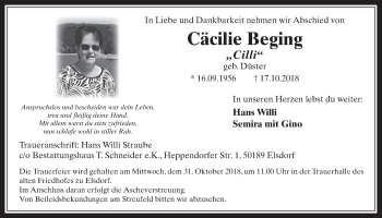 Anzeige von Cäcilie Beging von  Werbepost 