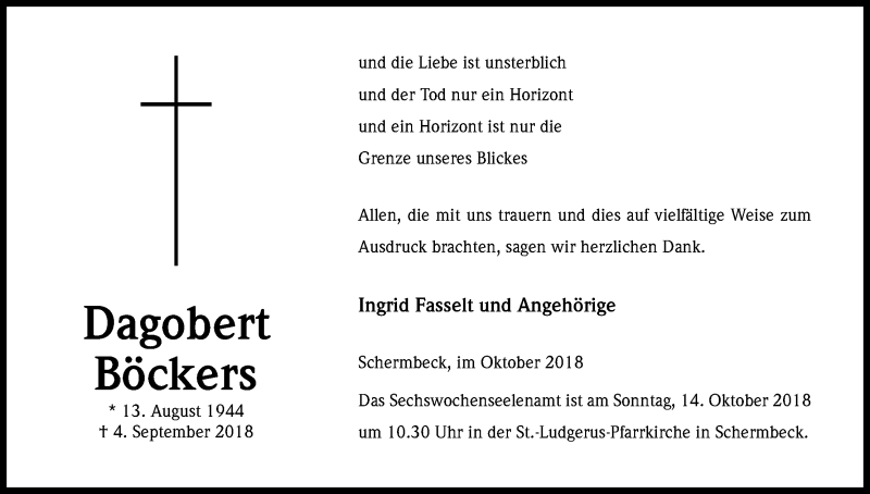  Traueranzeige für Dagobert Böckers vom 10.10.2018 aus Kölner Stadt-Anzeiger / Kölnische Rundschau / Express