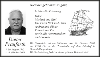 Anzeige von Dieter Fraufarth von  Bergisches Sonntagsblatt 