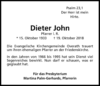 Anzeige von Dieter John von Kölner Stadt-Anzeiger / Kölnische Rundschau / Express