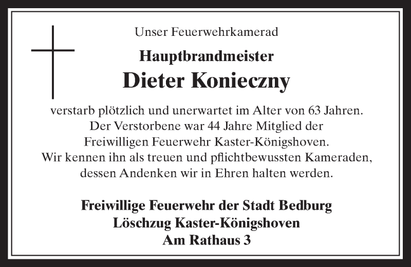  Traueranzeige für Dieter Konieczny vom 03.10.2018 aus  Werbepost 