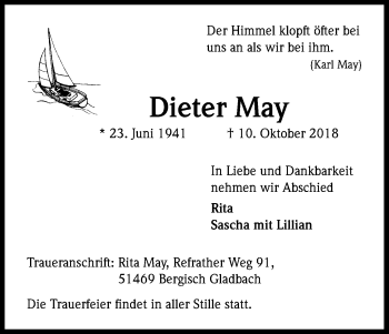 Anzeige von Dieter May von Kölner Stadt-Anzeiger / Kölnische Rundschau / Express