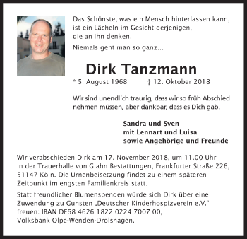 Anzeige von Dirk Tanzmann von Kölner Stadt-Anzeiger / Kölnische Rundschau / Express