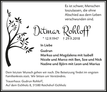 Anzeige von Ditmar Rohloff von  Lokalanzeiger 