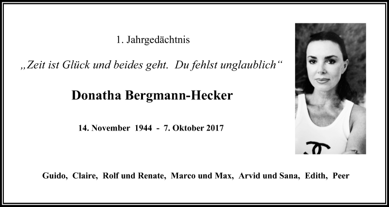  Traueranzeige für Donatha Bergmann-Hecker vom 06.10.2018 aus Kölner Stadt-Anzeiger / Kölnische Rundschau / Express