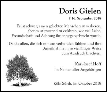 Anzeige von Doris Gielen von Kölner Stadt-Anzeiger / Kölnische Rundschau / Express