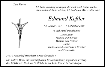 Anzeige von Edmund Keßler von Kölner Stadt-Anzeiger / Kölnische Rundschau / Express