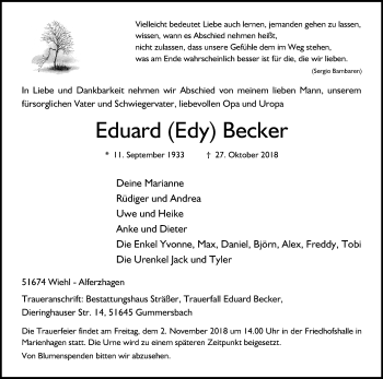 Anzeige von Eduard Becker von Kölner Stadt-Anzeiger / Kölnische Rundschau / Express