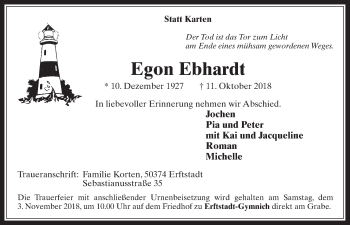 Anzeige von Egon Ebhardt von  Werbepost 