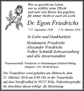 Anzeige von Egon Friedrichs von  Sonntags-Post 