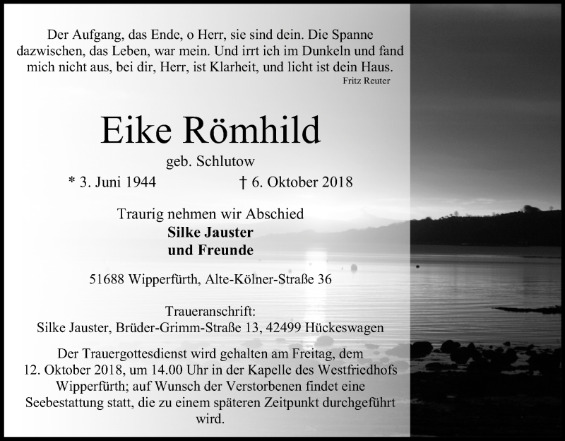  Traueranzeige für Eike Römhild vom 10.10.2018 aus Kölner Stadt-Anzeiger / Kölnische Rundschau / Express