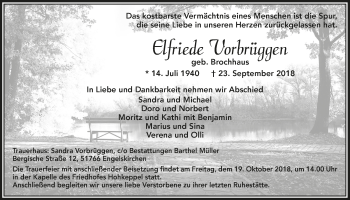 Anzeige von Elfriede Vorbrüggen von  Anzeigen Echo 