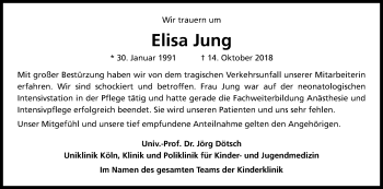 Anzeige von Elisa Jung von Kölner Stadt-Anzeiger / Kölnische Rundschau / Express