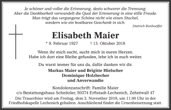 Anzeige von Elisabeth Maier von  Werbepost 