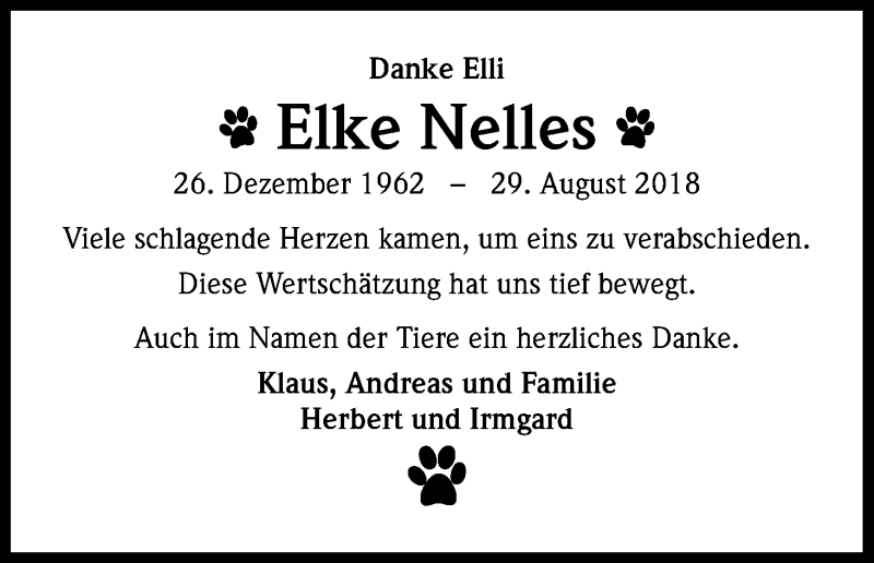  Traueranzeige für Elke Nelles vom 13.10.2018 aus Kölner Stadt-Anzeiger / Kölnische Rundschau / Express
