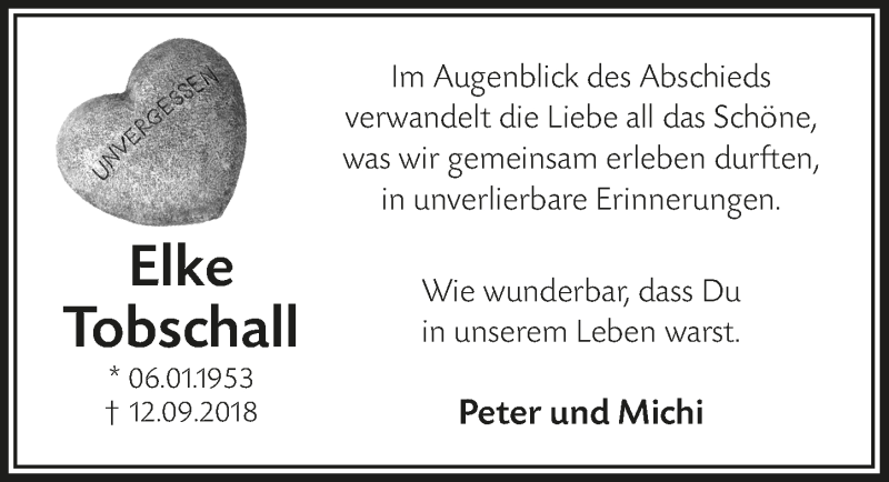  Traueranzeige für Elke Tobschall vom 17.10.2018 aus  Anzeigen Echo 