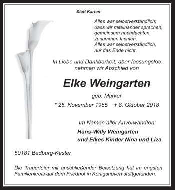 Anzeige von Elke Weingarten von  Werbepost 