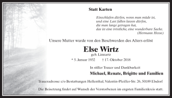 Anzeige von Else Wirtz von  Werbepost 