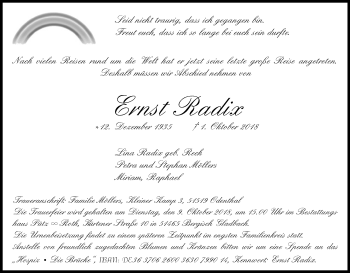 Anzeige von Ernst Radix von Kölner Stadt-Anzeiger / Kölnische Rundschau / Express