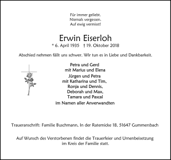 Anzeige von Erwin Eiserloh von  Anzeigen Echo 