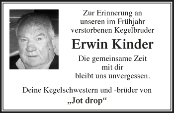 Anzeige von Erwin Kinder von  Anzeigen Echo 