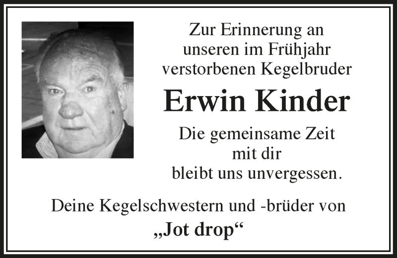  Traueranzeige für Erwin Kinder vom 10.10.2018 aus  Anzeigen Echo 