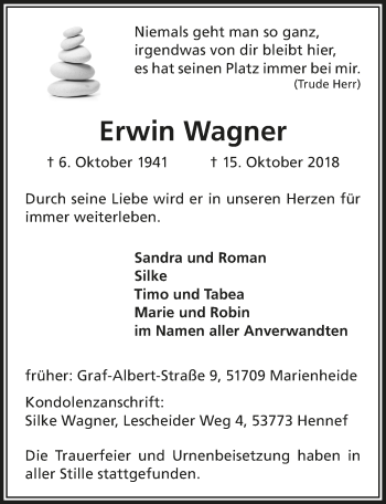 Anzeige von Erwin Wagner von  Anzeigen Echo 